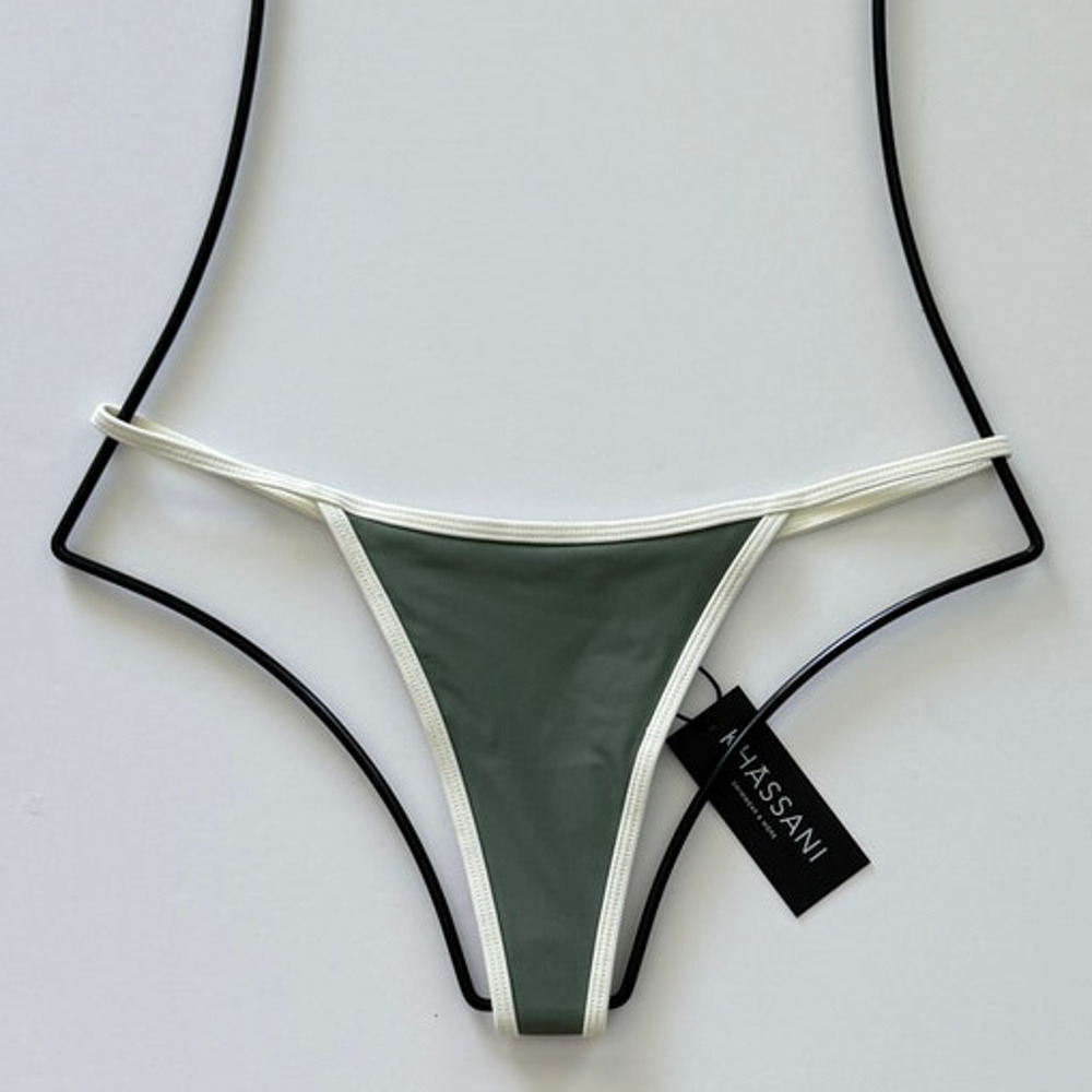 Khassani Swim Tiny Tanga Bikini Bottom -Khaki / Papyrus- M - NWT